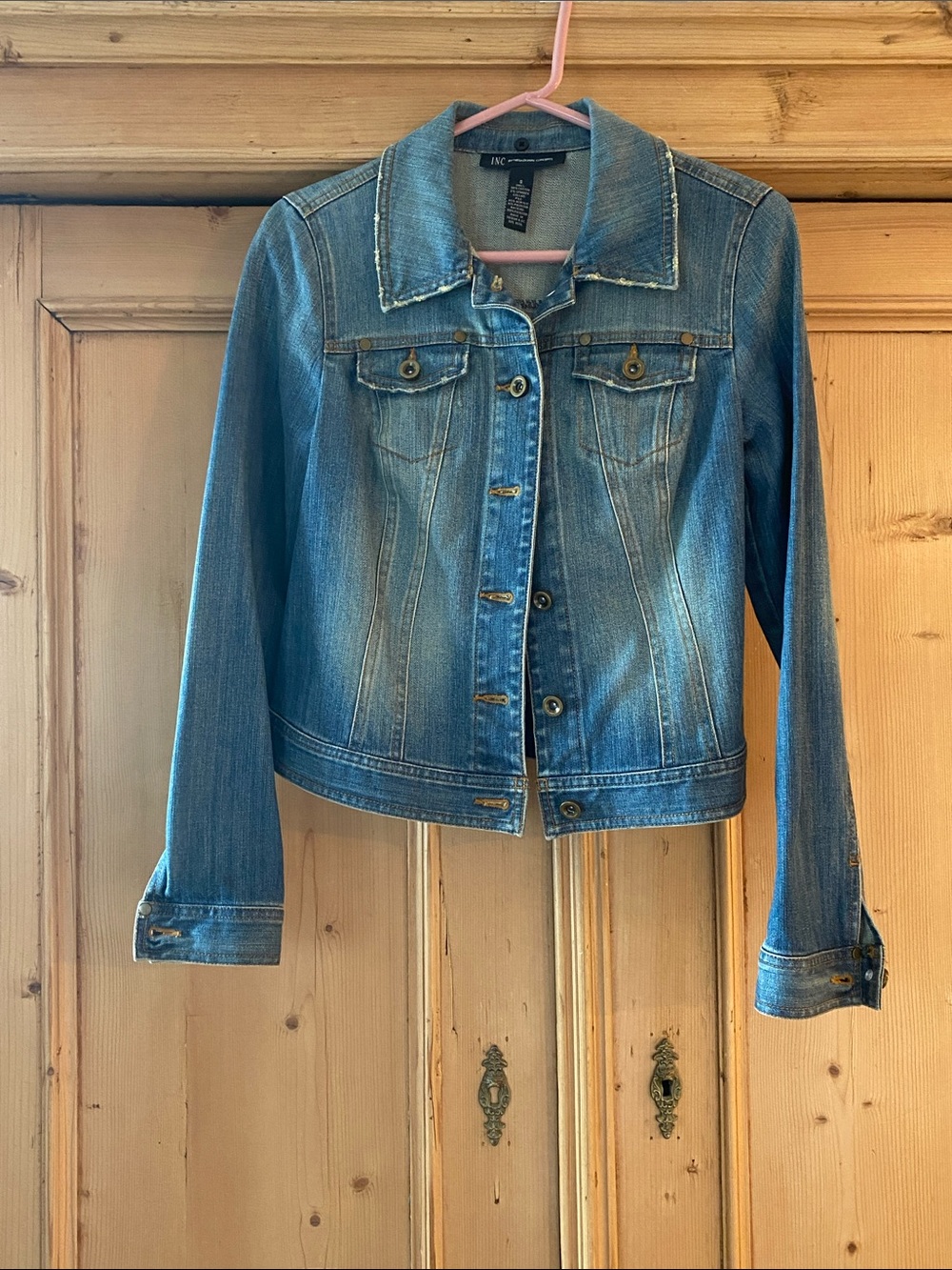 INC International Concepts Light Blue Denim Jacket with optional Faux Fur Collar